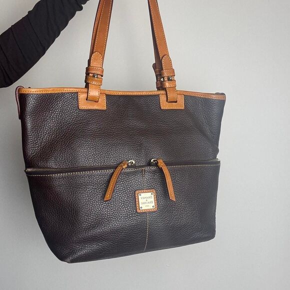Dooney & Bourke Brown Leather Tote Shoulder Bag - Picture 2 of 7